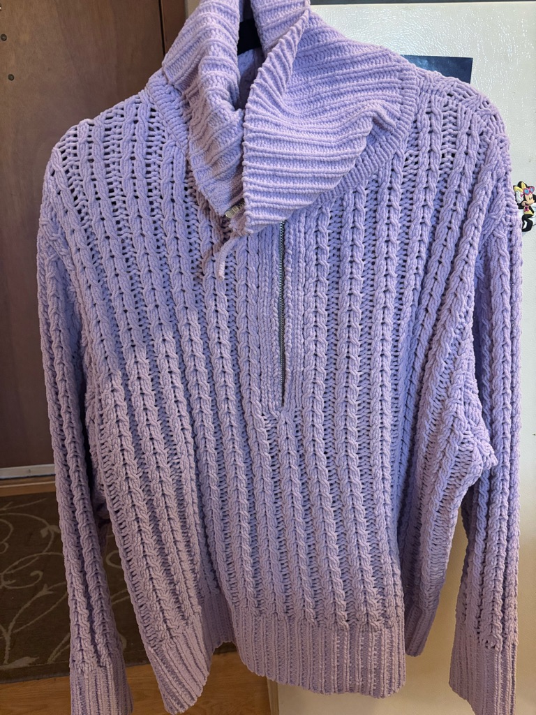 Lavender Zip-Up Knit Sweater For Women